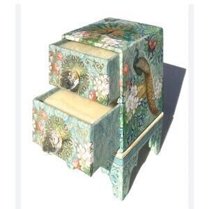 Punch Studio Green Peacock Dresser Trinket Box w/ 2 Rose Scented Soaps, 95703